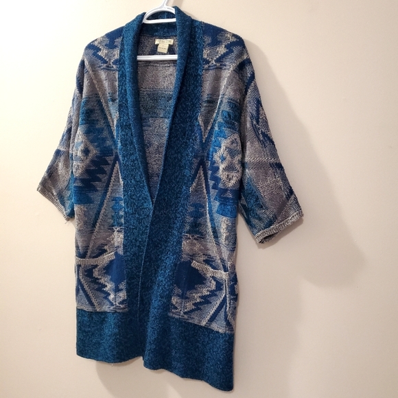 Lucky Brand - Aztec Knit Open Front Longline Cardigan - Size M - Picture 2 of 10
